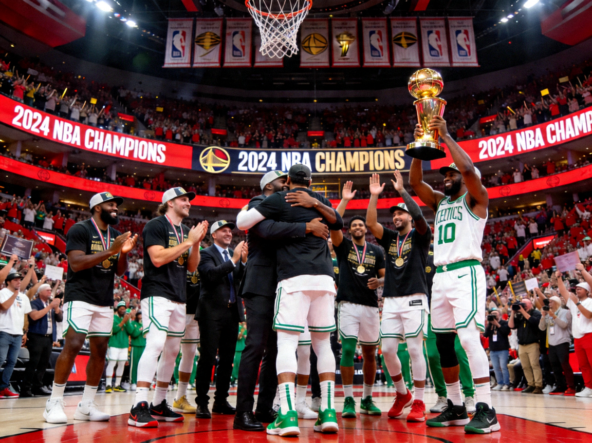 NBA总决赛波士顿凯尔特人队球员庆祝胜利